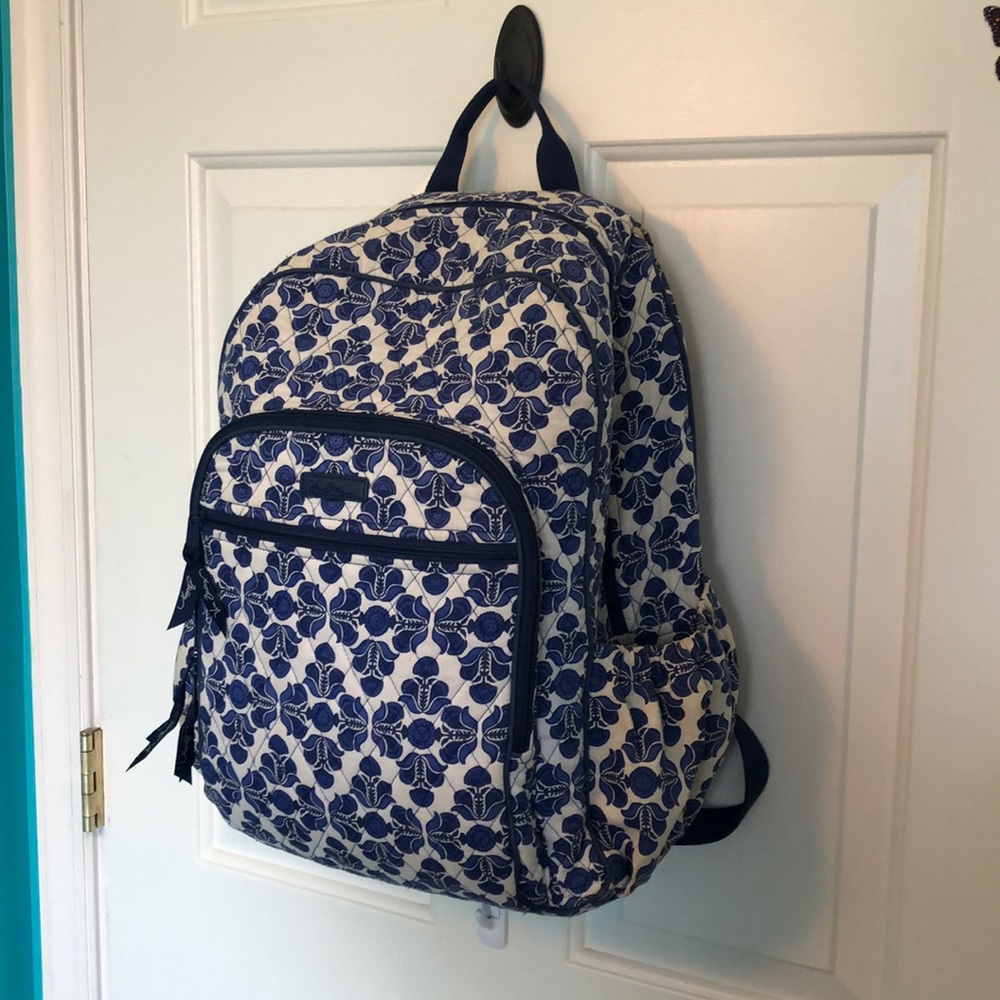 blue and white Vera Bradley backpack